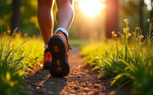 Image of a person's feet on a nature trail